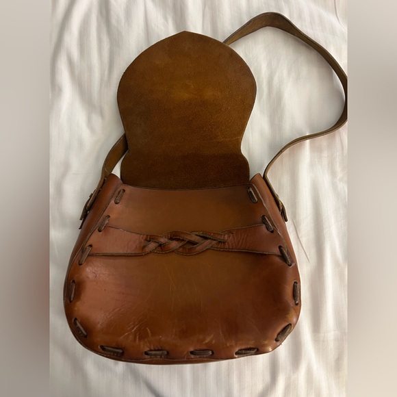 Vintage Leather Western Brown Leather Cowboy Shoulder Bag Purse Hippie Festival - Picture 5 of 11